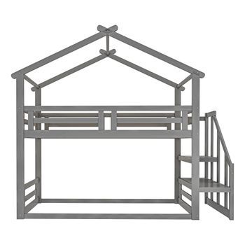 Litera Tipo Cabina De Pino Macizo Con Escalera Y Somier 90x200cm Gris