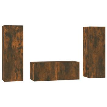 Set De Muebles Tv 3 Uds | Mueble De Salón | Mesa De Tv Madera Contrachapada Roble Ahumado