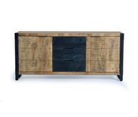 aparador 2 puertas y 3 cajones de estilo industrial en madera de mango y metal color naturalnegro de 80x45x180 - giner y colomer