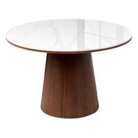 mesa de comedor redonda diseno minimalista de mdf ceramica con efecto marmol 120 cm chapado en madera de fresno oscuro blanco wylie
