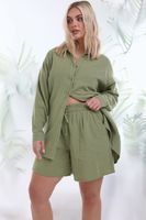 yours pantalon corto caqui de estamena de algodon mujer curvy y tallas grandes yours