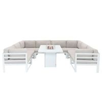 mueble modular de jardin de 9 plazas con sillon y mesa para fogata - blanco