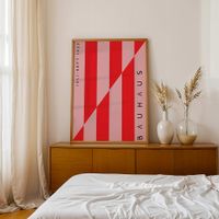 cuadro rojo y rosa marco premium chapado en roble 50x70 cm