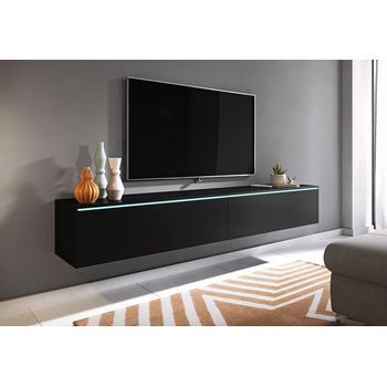 Mueble De Tv Lowboard D 180 Cm, Mueble De Televisión, Mueble De Salón, Con Iluminación Led, Color Negro Mate