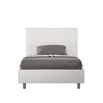Cama De Una Plaza Y Medio  Sin Somier Acolchada 120x190 Cuero Sintético Blanco Goya