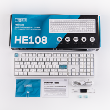 Teclado para juegos inalámbrico de triple modo EPOMAKER HE108, con diseño ANSI estadounidense, sonido nítido y ajustable, compatible con SOCD/DKS y con un gatillo ajustable de 0,005 mm.