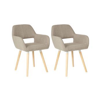 Conjunto De 2 Sillas Tapizadas En Tela Gris Pardo Con Patas De Madera Estilo Ecléctico Moderno Chicago