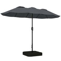 outsunny parasol doble de 12 varillas con manivela base en cruz y sacos en metal y poliester 3x15 m gris oscuro   aosom espana