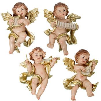 Set 4 Figuras Angel Beige Y Dorado