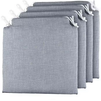 Pack 4 Cojines para Sillas - Estampados Lisos con 2 Cintas de Sujeción - Ideal para Interiores y Exteriores - 40 x 40 x 3 cm