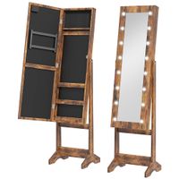 homcom armario joyero con espejo regulable y luces led 36x30x136 cm marron rustico   aosom espana