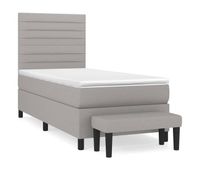 cama box spring con colchon tela gris claro 90x200 cm rayas horizontales
