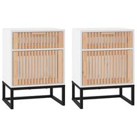 pack 2 uds mesitas de noche  mesa auxiliar  mesilla hierro y madera blanco 40x30x555 cm
