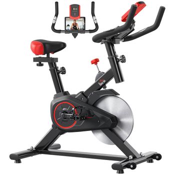 HOMCOM Bicicleta Estática con Pantalla LCD Volante Inercia de 6kg con Pulsómetro Sillín y Manillar Ajustables 85x46x114 cm Negro y Rojo   Aosom España