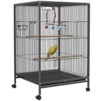 jaula para pajaros pawhut con ruedas y columpio perchas bandeja deslizante comederos y bebederos para canarios e loros 48x46x78 cm acero negro