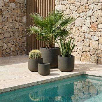 Macetero decorativo de cemento granito marrón h31