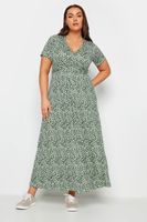 yours vestido largo verde floral con escote cruzado mujer curvy y tallas grandes yours