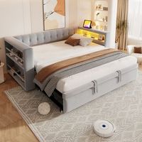 canape-lit convertible rembourre avec eclairage led prises et rangement gris clair 90180x190 cm