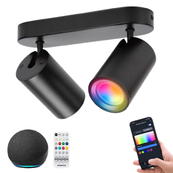 Aigostar Lámpara de Techo GU10 2 Focos Compatible con Alexa Bluetooth Mesh, Plafón de Techo LED Inteligente, Regulable Colores y 2700-6500K, Apliques Interior para Salas Pasillos con Control Remoto