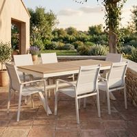 conjunto de exterior de mesa rectangular y sillas blanco envejecido