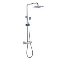 kibath columna de ducha monomando verara  altura regulable 83-126 cm  laton macizo cromo brillo  diseno cuadrado con rociador efecto lluvia y alcachofa  ideal techos altos