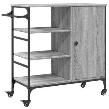 Carrito De Cocina，estantería De Cocina, Carrito De Servir De Madera Gris Sonoma 87,5x38,5x84,5 Cm