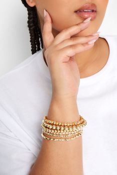 Juego 6 Pulseras Elásticas De Cuentas Doradas