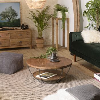 Mesa de centro cuadrada de madera de teca reciclada y metal de 100 cm