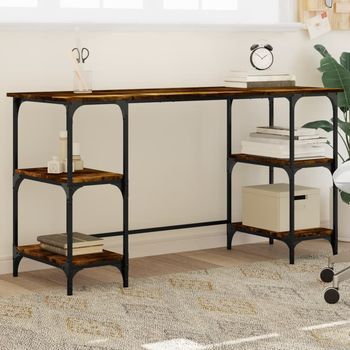 Mesa De Escritorio | Escritorio De Despacho | Escritorio Metal Madera Ingeniería Roble Ahumado 140x50x75 Cm Cfw187851