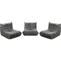 conjunto de 3 sillones modulares tipo sofa en tela texturizada velasca - gris