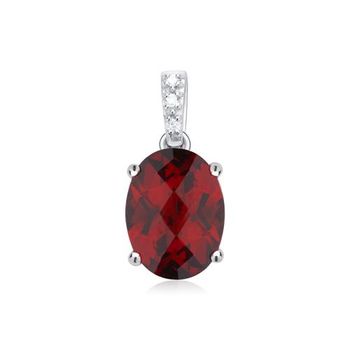 Colgante granata oro blanco 14 quilates 3 diamantes