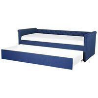cama nido tapizada azul oscuro 80 x 200 cm con somier y cabecero acolchado libourne