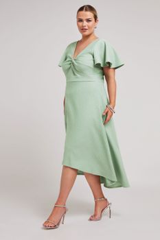 Yours London Vestido Verde Con Cola Y Nudo Frontal, Mujer Curvy Y Tallas Grandes, Yours London