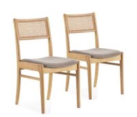 pack 2 sillas vilma color roble madera maciza y ratan natural