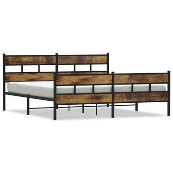 Cama De Matrimonio | Cama De Adulto | Estructura De Cama Sin Colchón Metal Roble Ahumado 193x203 Cm