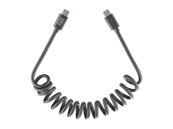 Cable USB-C - CellularLine SPIRAL, Extensible hasta 120 cm, Para coche, Anti-enredos, Acabado seda, Tipo C a C, Negro