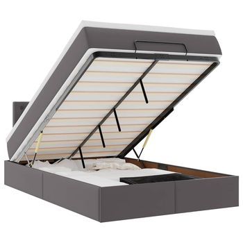 Cama Otomana Colchón Y Led Gris 120x190 Cm Cuero Sintético Vidaxl