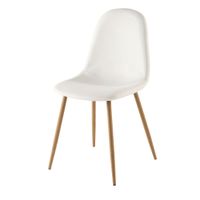silla de comedor blanca de polipiel y acero efecto roble
