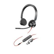 HP Poly Auriculares estÃ©reo Poly Blackwire 3325 USB-C + Conector de 3,5 mm + Adaptador USB-C/A