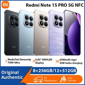 Teléfono Inteligente Xiaomi Redmi Note 15 Pro 5G NFC, 8GB 256GB 512GB, Pantalla AMOLED de 6.83 Pulgadas, Cámara de 200MP con OIS, Batería de 6580mAh, con Xiaomi HyperOS 2