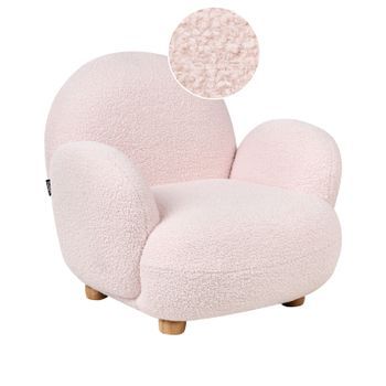 Sillón Infantil Silla Tapizada De Bouclé Para Niños Patas De Madera Rosa Pastel Hem