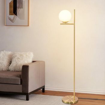 Lámpara De Pie Salón 1 Llama E27 Globo De Cristal Blanco Con Acabado Metálico Industrial Zmh Oro