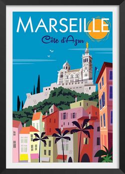 Cartel vintage marsella con marco negro 40x60 cm