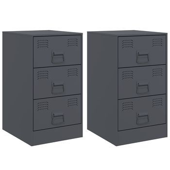 Pack 2 Uds Mesitas De Noche | Mesa Auxiliar | Mesilla Gris Antracita 34,5x39x62 Cm