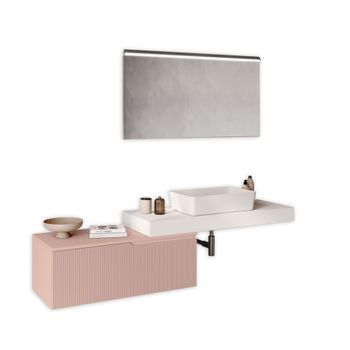 Mueble de baño 4 piezas en mdf blanco/rosa empolvado