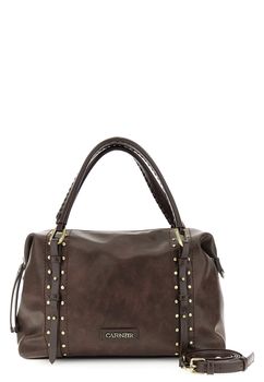 shopper suave efecto piel de aspecto vintage con detalle de microtachuelas dark brown
