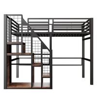 litera infantil con escalera de seguridad de 90x200 cm con estructura metalica y estante color negro