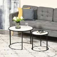 juego 2 mesas de cafe apilables de acero mdf homcom o60x46 cm-blanco