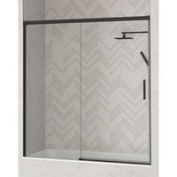 mampara frente de banera de 1 fijo - 1 puerta corredera  cristal templado 6mm con antical  140-180cm  transparente - negro mate - 155 cm adaptable 149-154cm