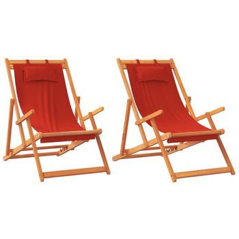 Pack 2 Uds Sillón De Playa| Sillas De Playa Plegables Tela Rojo